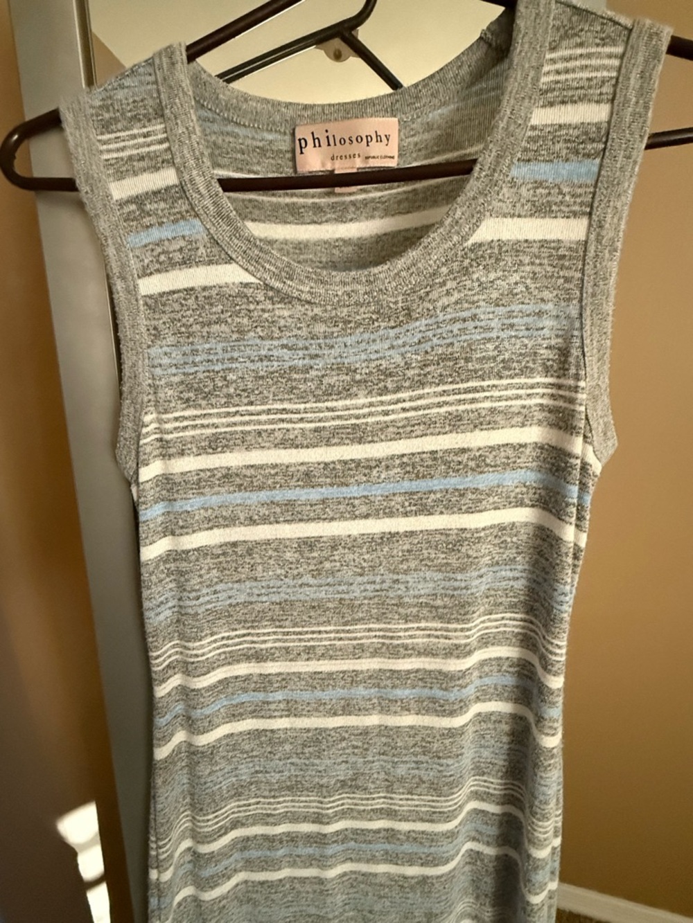Philosophy Striped Sleeveless Maxi Dress in Gray, Blue & Cream